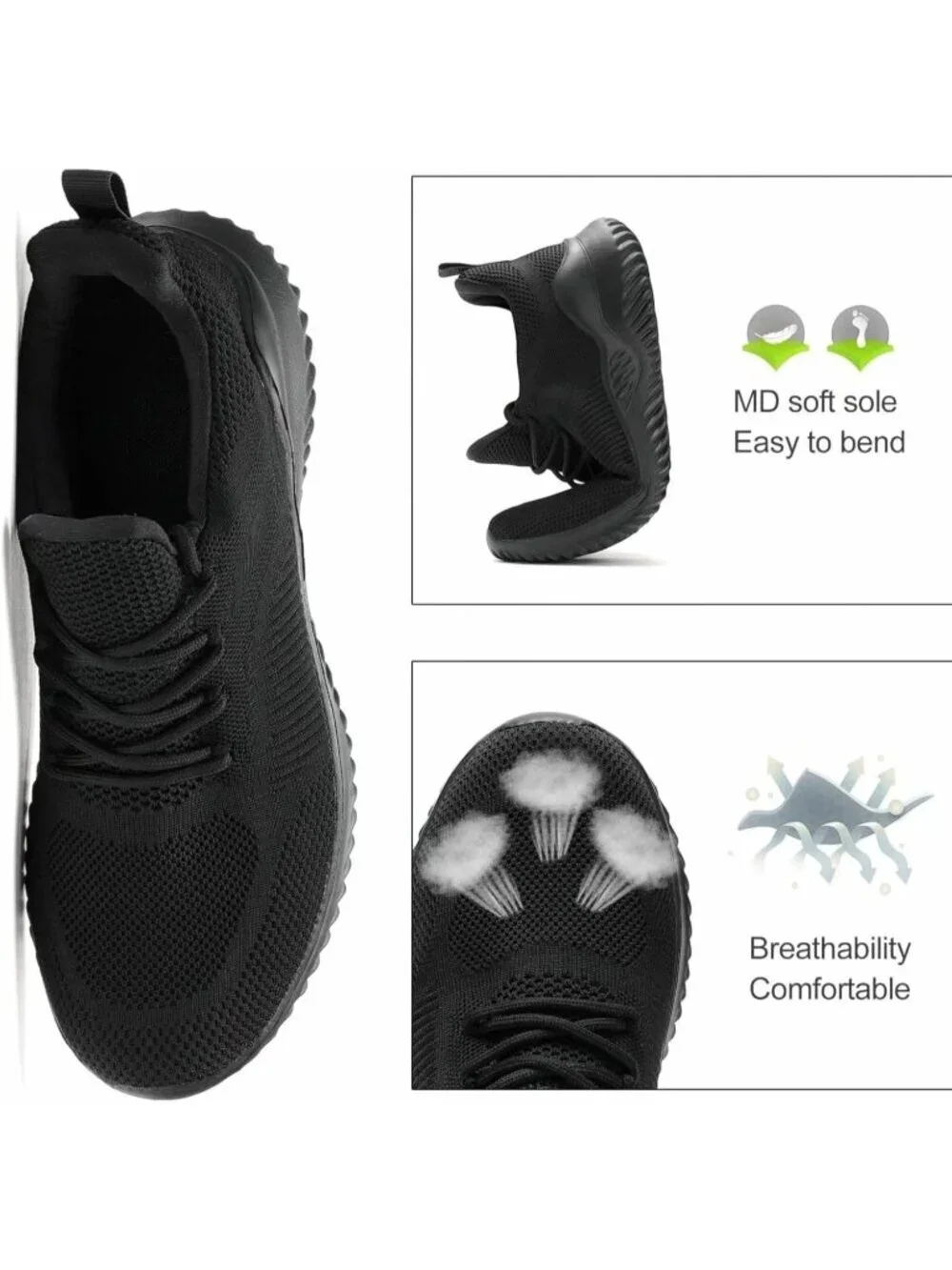 Men's Black Non Slip Running Shoes Ultra Light Breathable Casual Walking Shoes